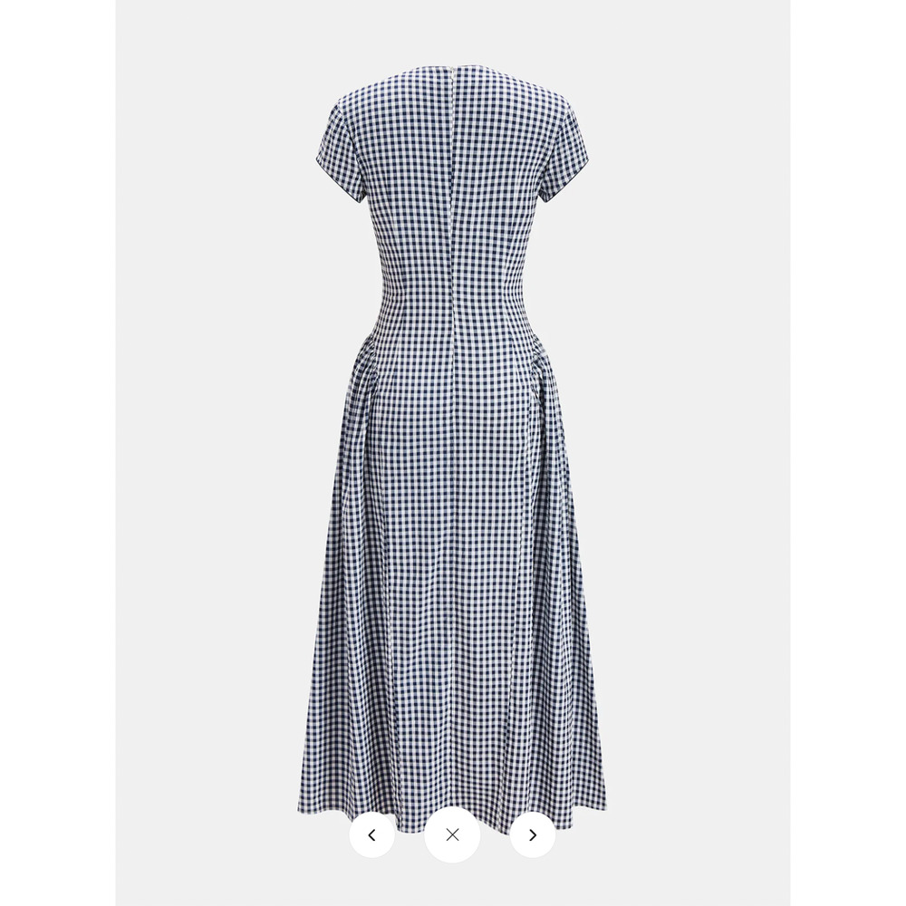 NWT Commense Gingham Frog Button Short Sleeve Midi Dress Sz M - Picture 3 of 6